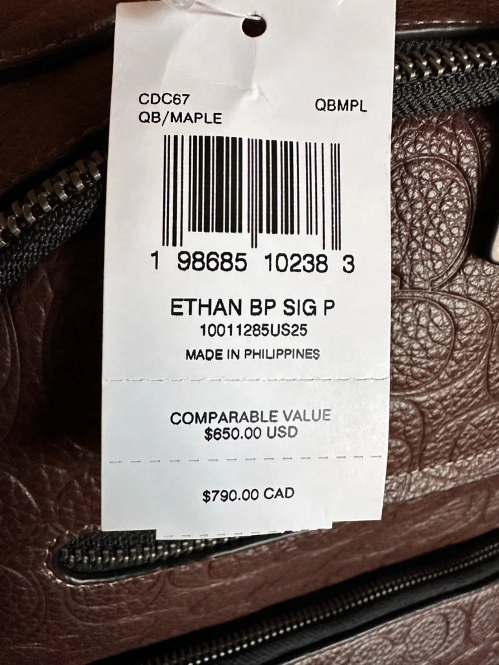 Coach Unisex Brown Embossed Signature Leather Backpack - Picture 7 of 8